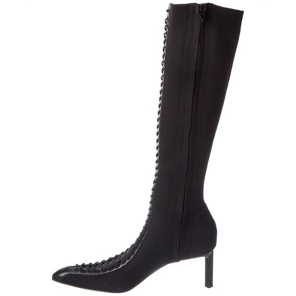Givenchy Lace-Up Leather-Trim Knee-High Boot, Black - Picture 2 of 5